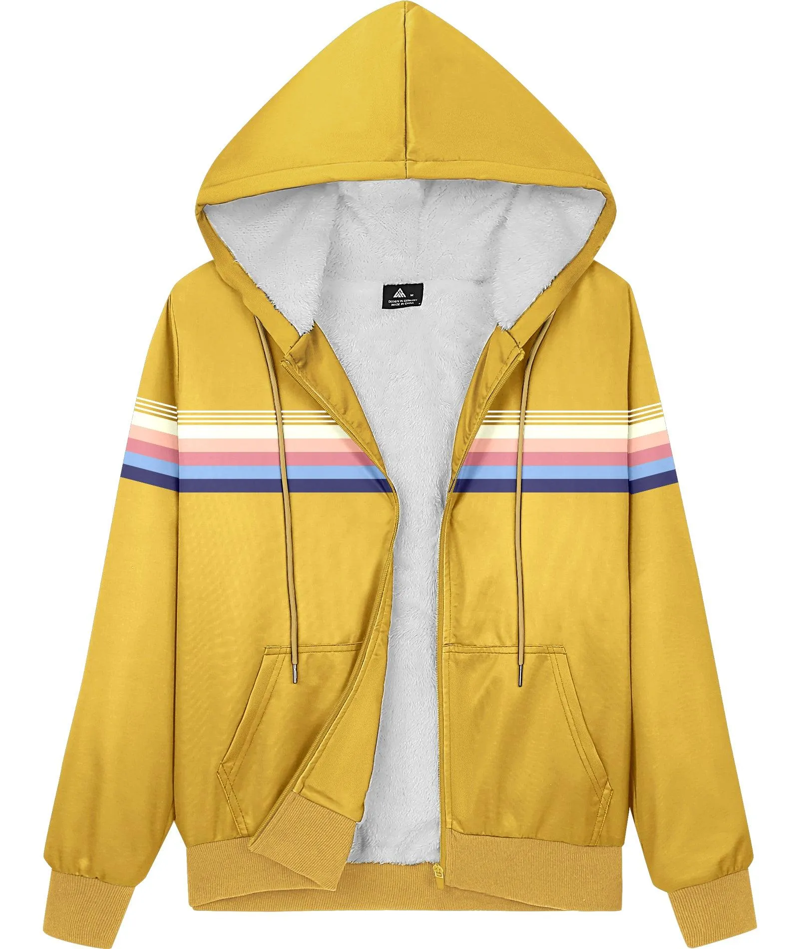 Women's Yellow Full Zip Up Fleece Hoodie-ZPK006155