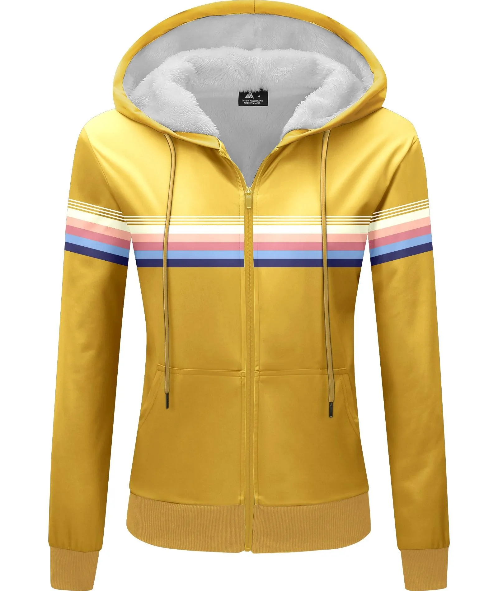 Women's Yellow Full Zip Up Fleece Hoodie-ZPK006155