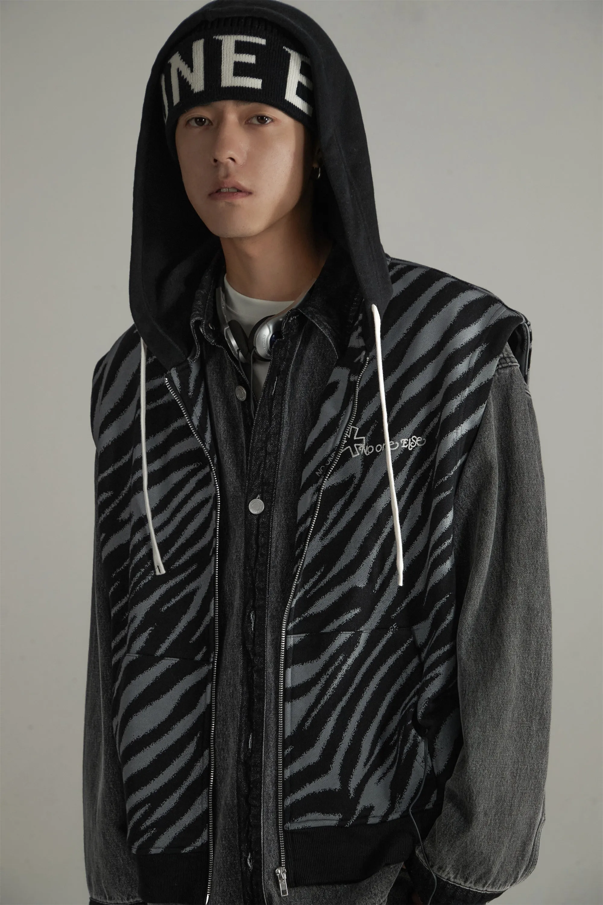 Zebra Zip-Up Vest Hoodie